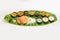 South IndianÂ style lunch or dinner meal or food served with a selection of recipes over banana leaf